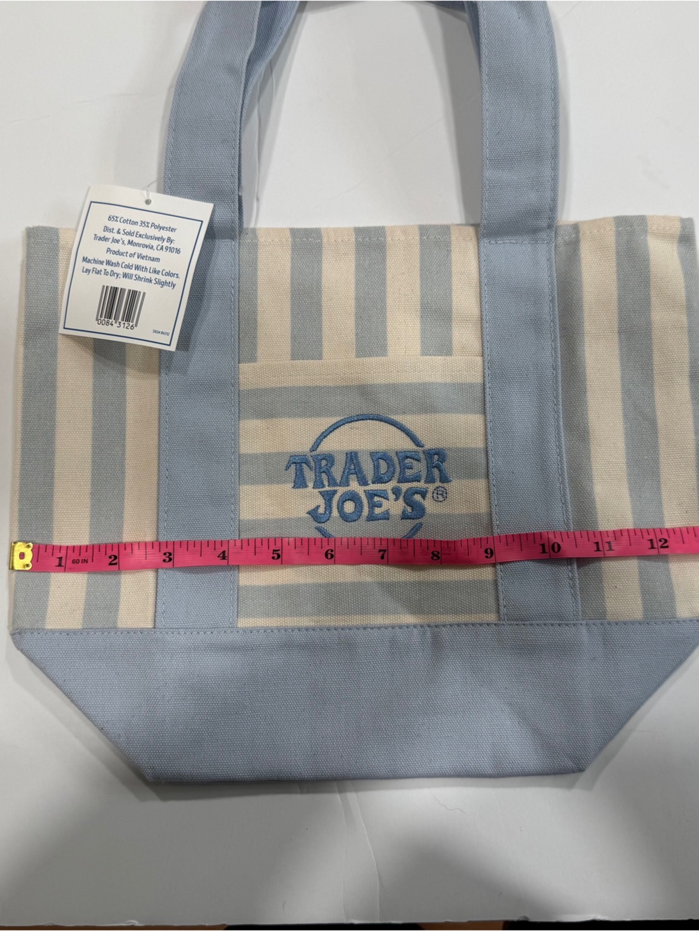 Trader Joe’s Mini Striped Canvas Tote-2026- Summer- Blue - Limited Edition - Picture 3 of 4